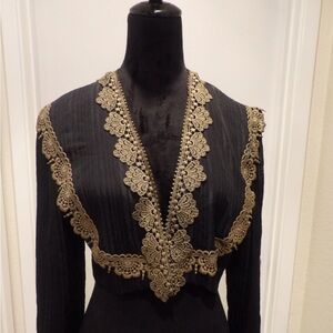 Clayden Women’s Black with Gold Lace Appliqué Bolero Jacket